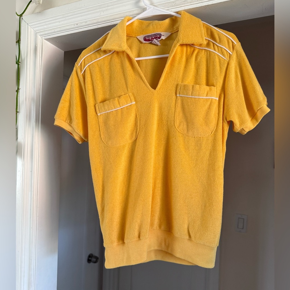 Vintage yellow terrycloth Logistix polo shirt size Medium